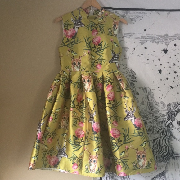 Dresses & Skirts - Unique Wildlife Sateen Dress Birds, Roses, Deer